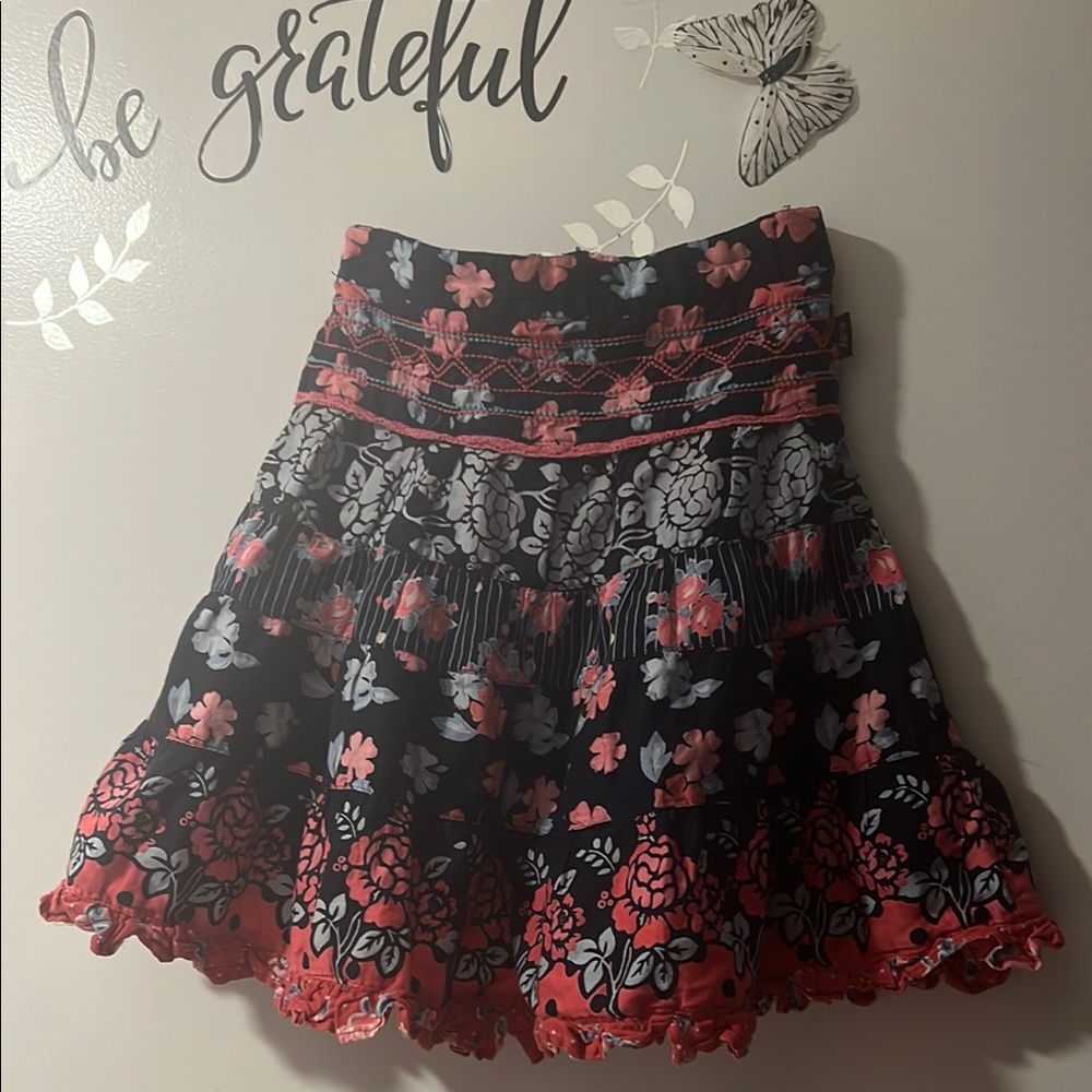 Pumpkin Patch Blue and Pink Lined Skirt with built belt for Party or School Day